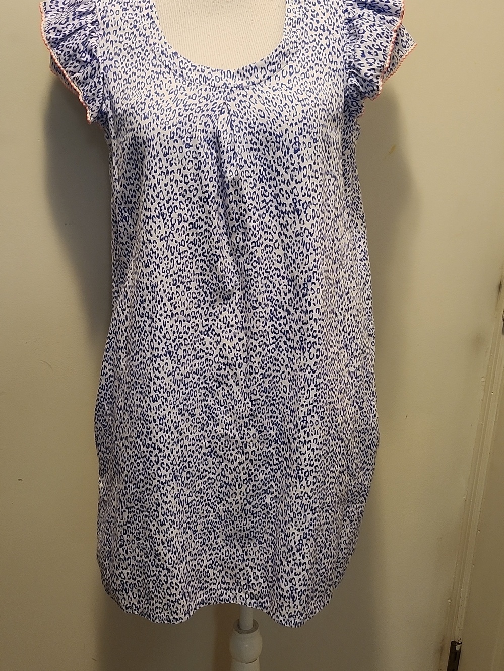 Persifor Sun Dress Size Medium Cotton Ruffle Sleeves Leopard USA Coastal Jersery